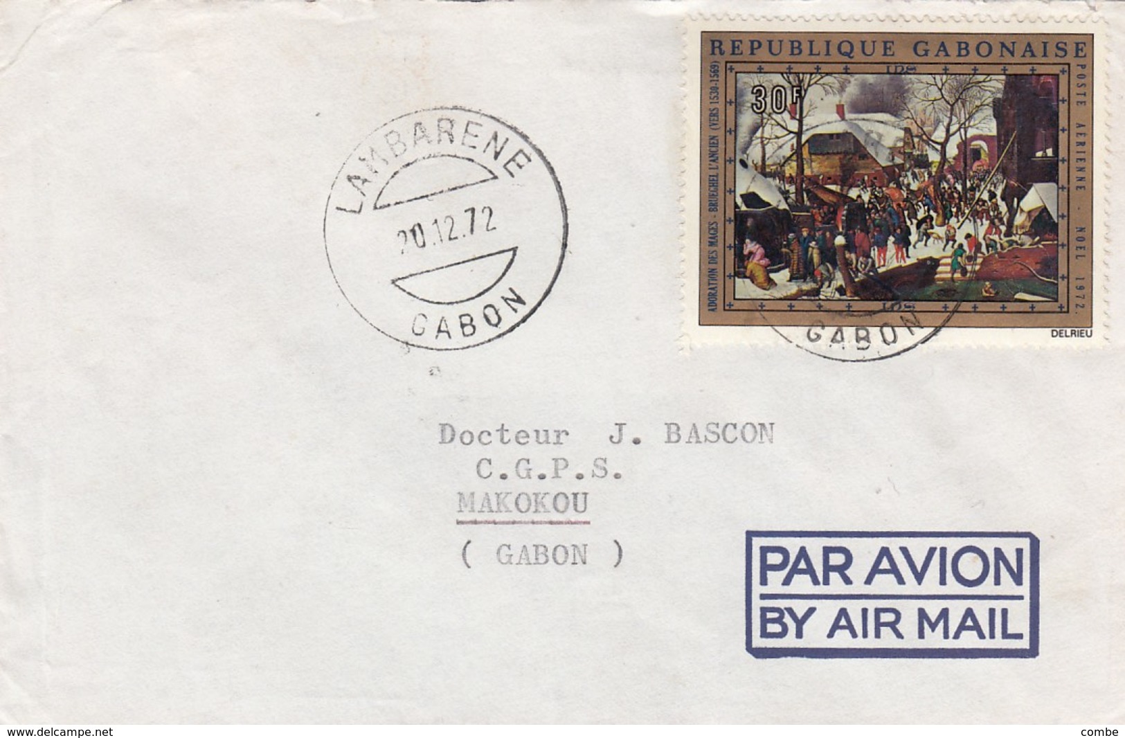 LETTRE  GABON POUR LE GABON. SEUL SUR LETTRE. BRUEGHEL - Gabón (1960-...)