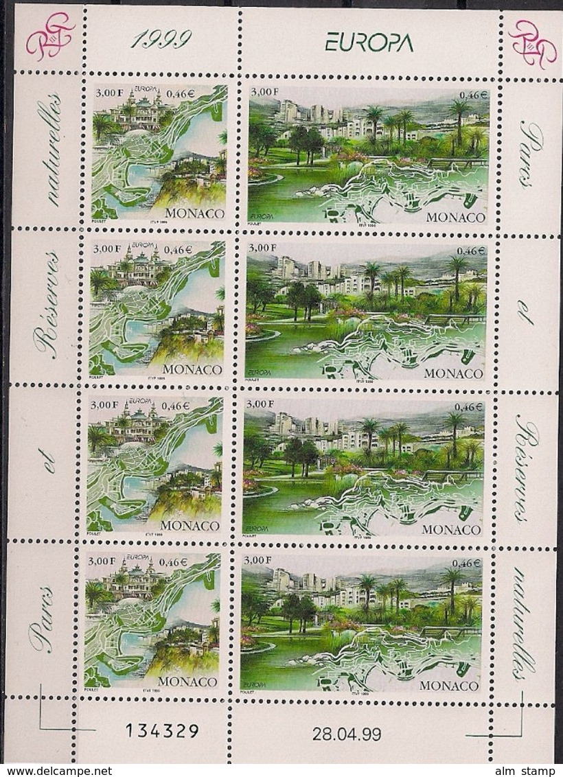 1999 Monaco    Yv. 2203-4  Mi. 2454-5 **MNH Sheet  Europa - 1999