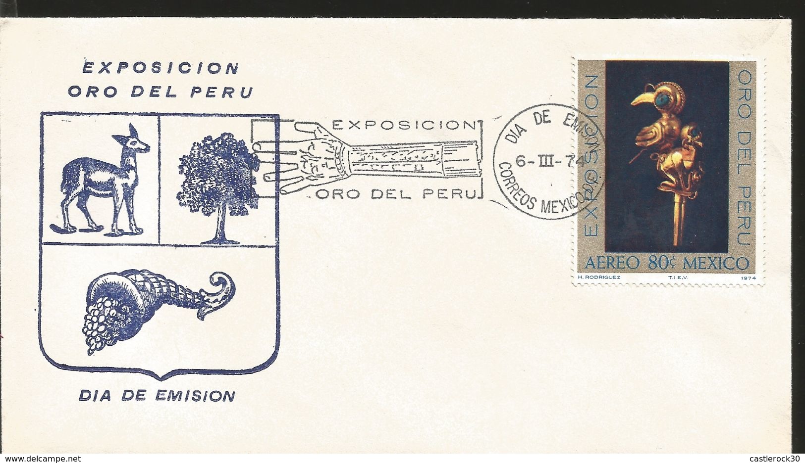 J) 1974 MEXICO, EXHIBITION GOLD OF PERU, BIRD, HAND, SET OF 2 FDC - Mexico