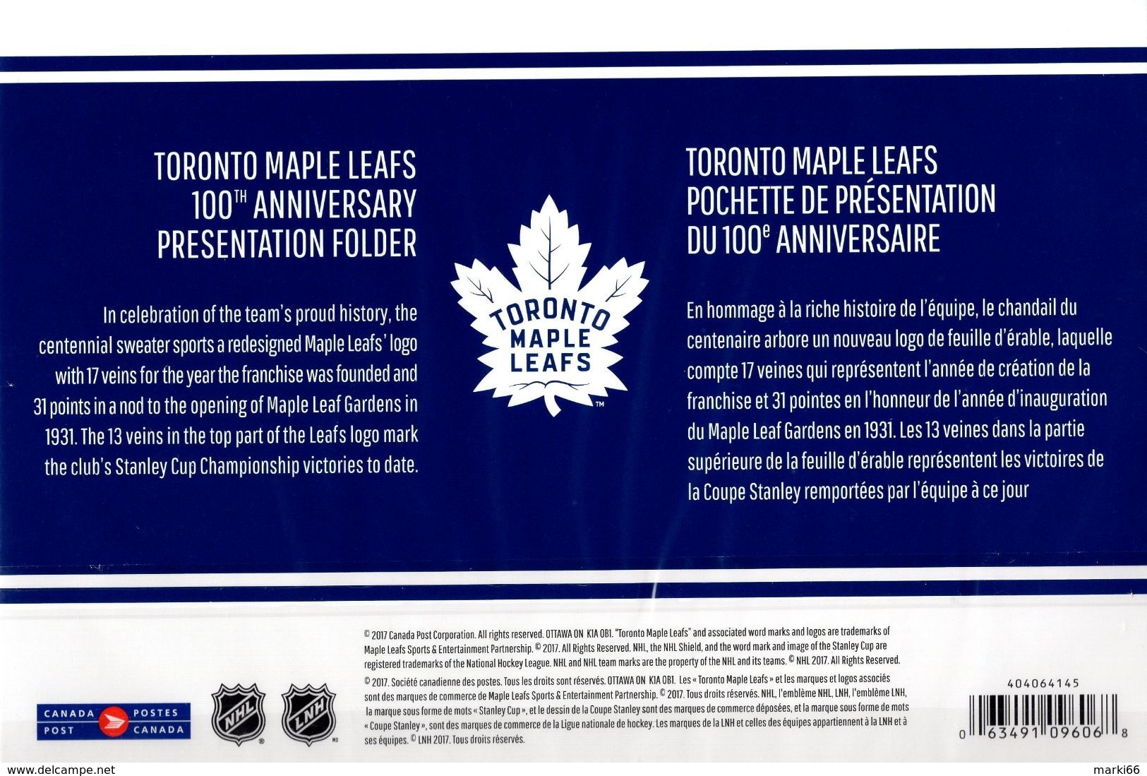 Canada - 2017 - 100 Years Of Toronto Maple Leafs - Mint Souvenir Sheet With Real Cut Emblem In Presentation Folder - Unused Stamps