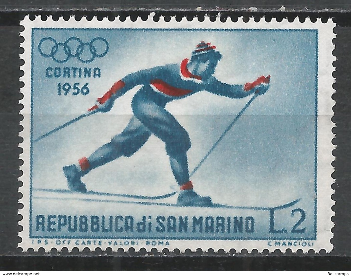 San Marino 1955. Scott #365 (M) Winter Olympic Games, Cortina D'Ampezzo, Cross-country Skiing - Neufs