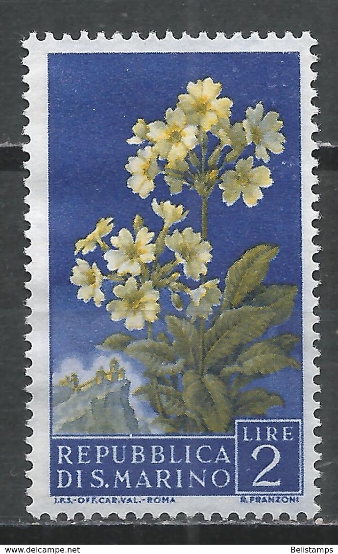 San Marino 1957. Scott #395 (M) Flowers' Primrose And View Of San Marino - Neufs