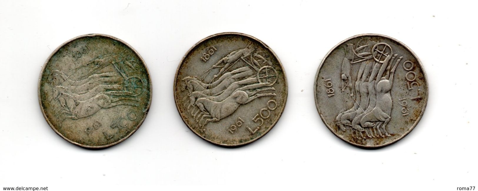 RedC/b - ITALIA 1961 , 500 Lire Unità D' Italia - Argento 835 : Tre Esemplari - 500 Lire