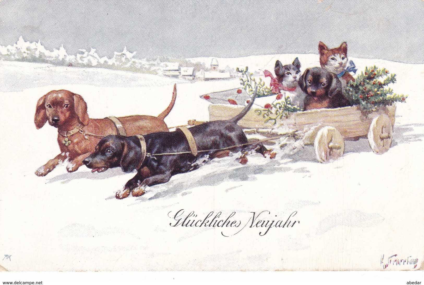 Teckel  Dackel  Dachshund  Cat Chat Katzen K.Feiertag  Chien  Hund  Cane  Old Postcard BKWI  2670- 5 Cpa. 1922 - Chiens