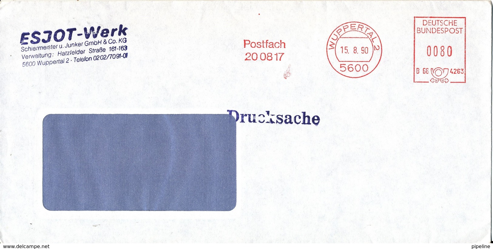 Germany Cover With Meter Cancel Sent To Denmark Wuppertal 15-8-1990 - Covers & Documents