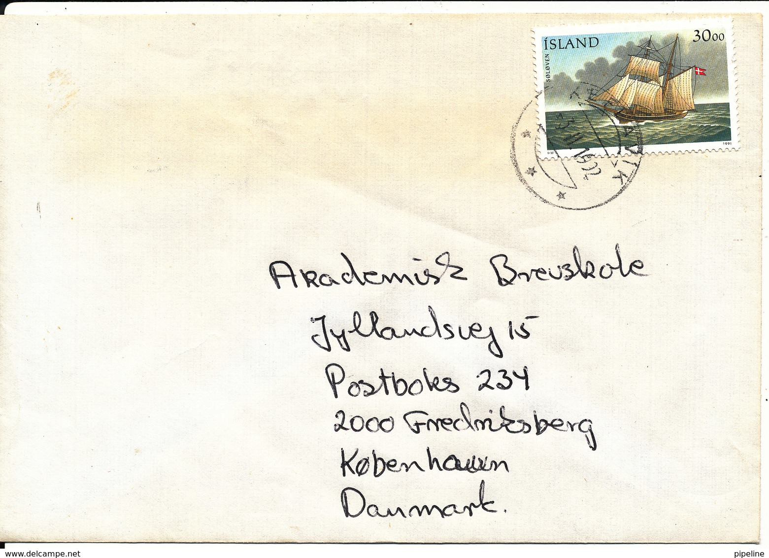 Iceland Cover Sent To Denmark 3-11-1992 Single Franked With A Stamp From Minisheet SHIP - Brieven En Documenten