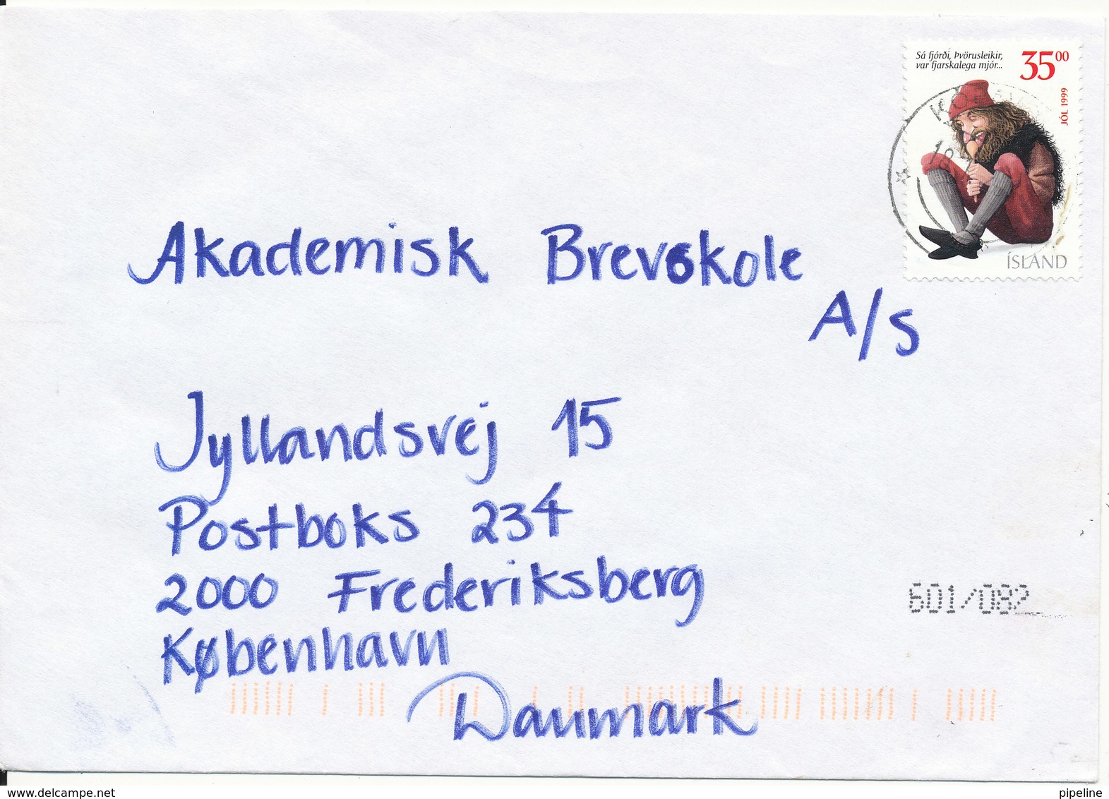 Iceland Cover Sent To Denmark 18-1-2000 Single Franked - Covers & Documents