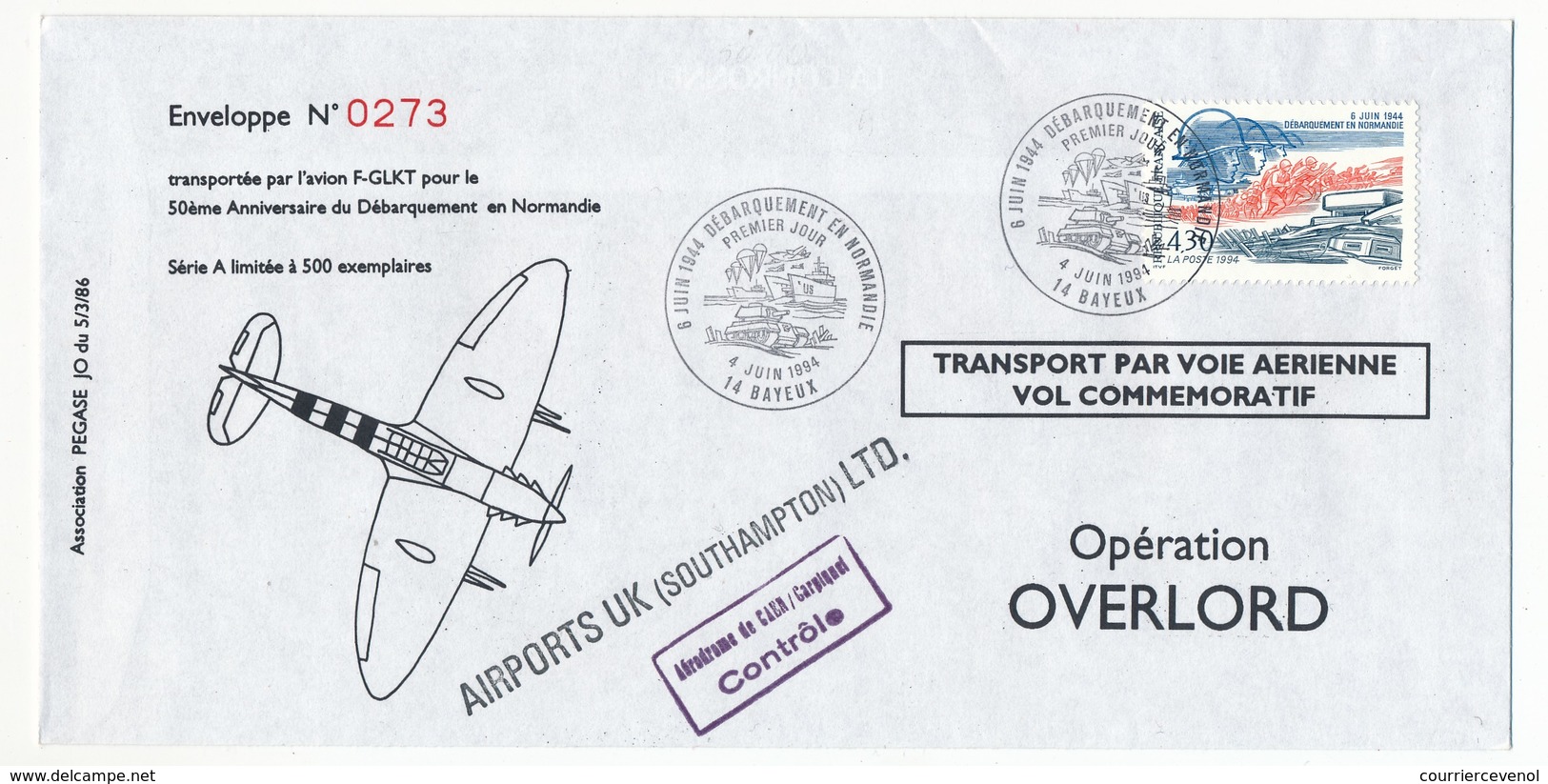 FRANCE - Enveloppe Transportée Par F-GLKT Pour Le 500eme Anniversaire Du Débarquement En Normandie - 1994 - Other & Unclassified