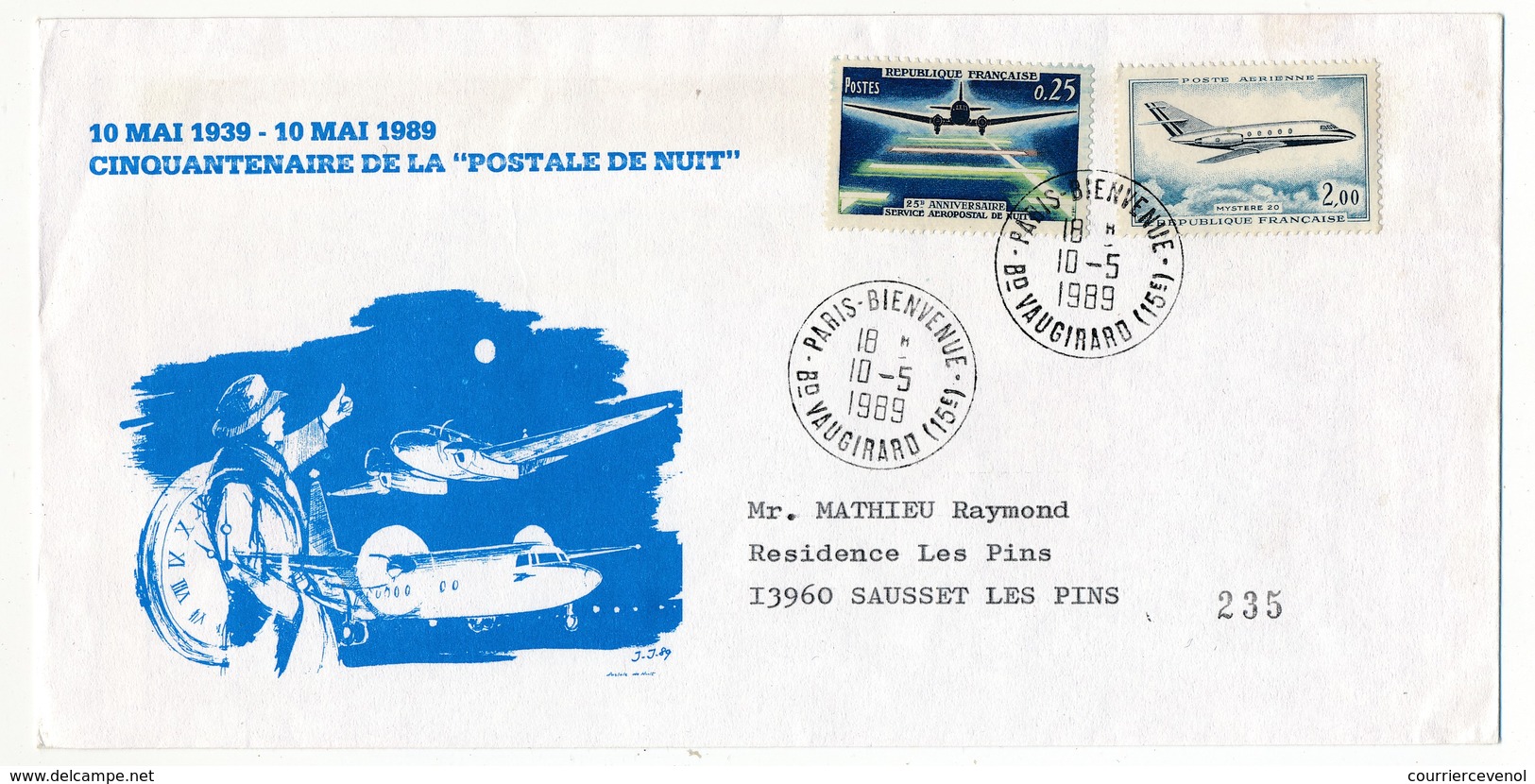 FRANCE - Enveloppe - Cinquantenaire De La "Postale De Nuit" 10 Mai 1989 - Paris Bienvenue - Sonstige & Ohne Zuordnung