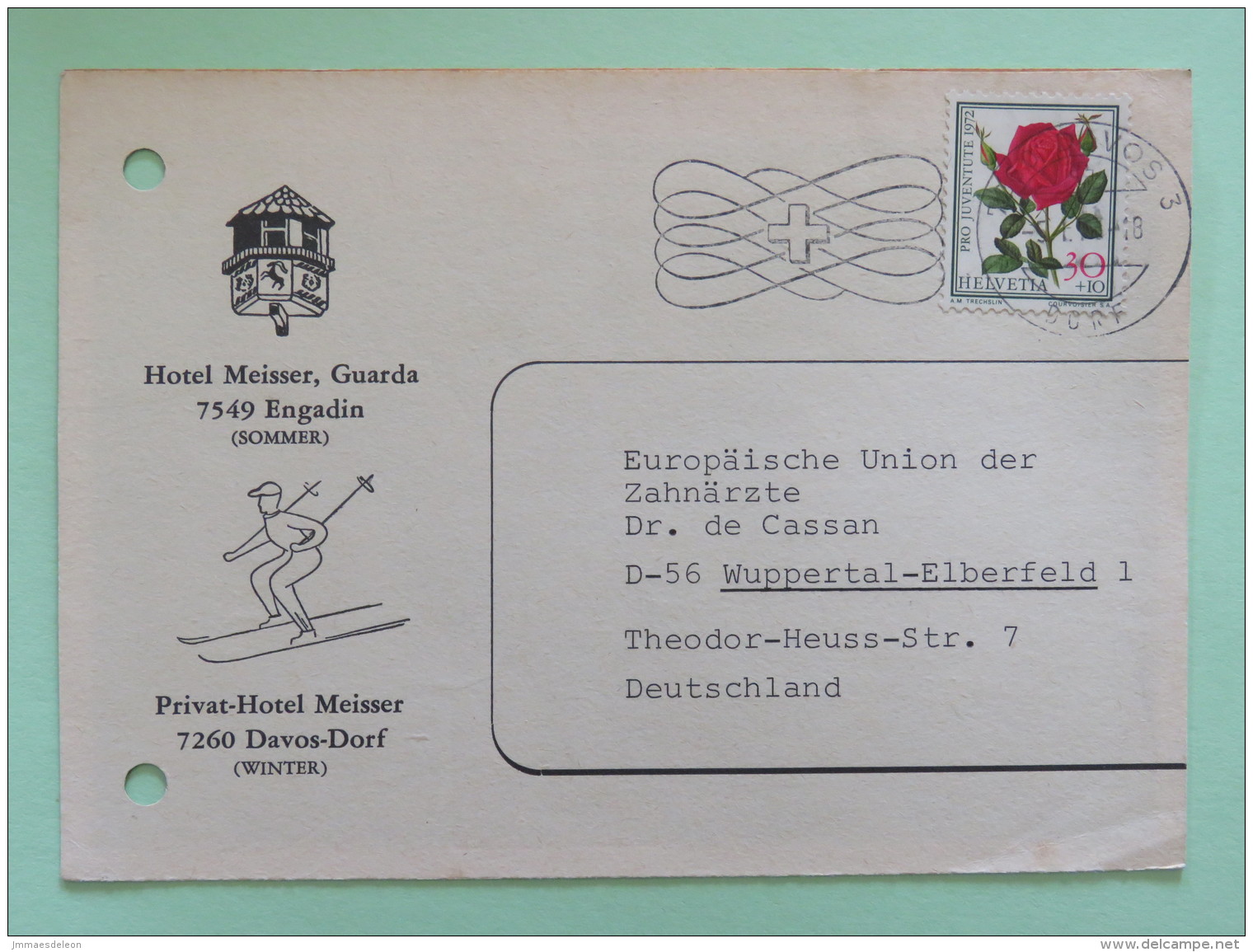 Switzerland 1973 Postcard Davos To Germany - Ski Roses Flower - Lettres & Documents