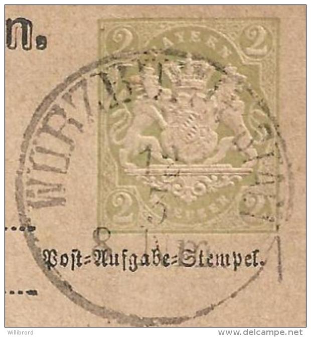 Bavaria Bayern (Germany) - Michel #1 Ganzsachen Yellow-green -- 1874 -- Wurtzburg - Mannheim - Other & Unclassified