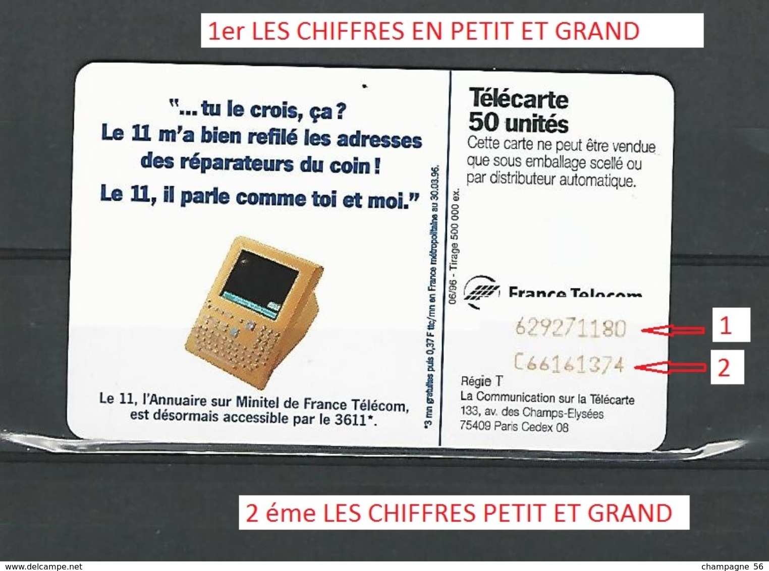 VARIÉTÉS FRANCE TÉLÉCARTE 1996  F662  980 SC7  06 / 96 LE 11 MOB   50 UNITÉ  UTILISÉE - Variétés