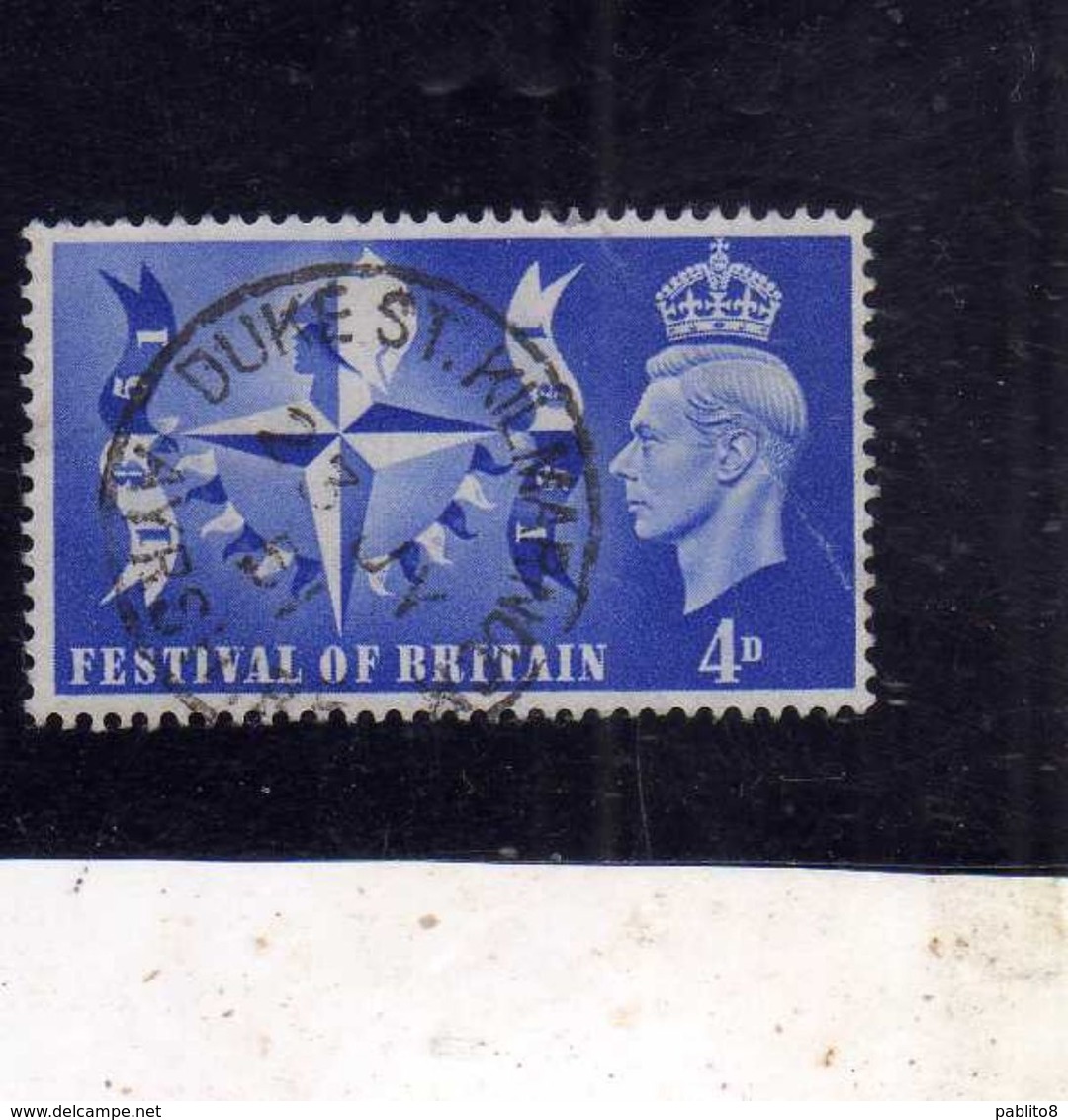 GREAT BRITAIN GRAN BRETAGNA 1951 KING GEORVE VI RE GIORGIO FESTIVAL OF BRITAIN 4p USATO USED OBLITERE' - Usados