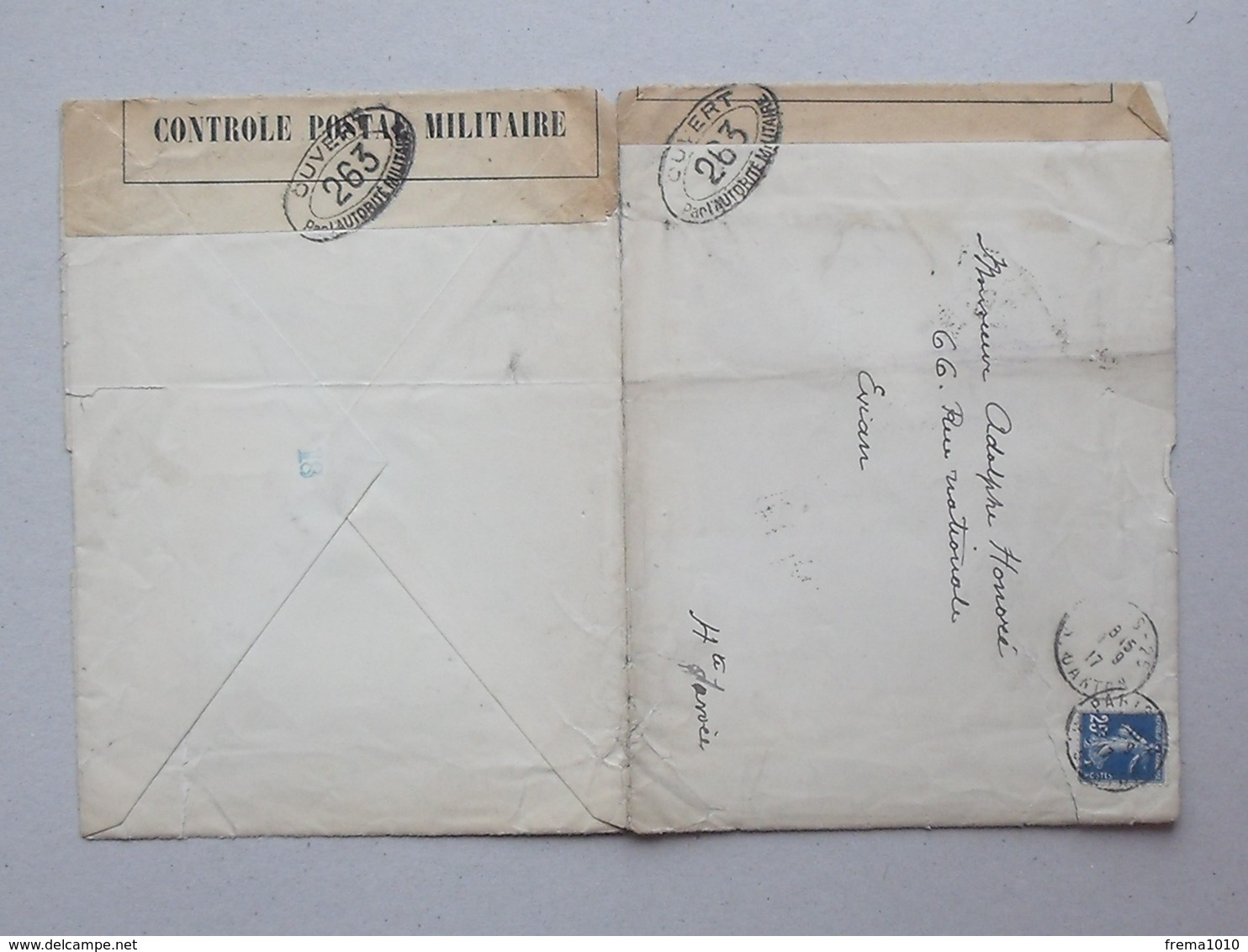 EVIAN (74): Enveloppe 1917 CONTROLE POSTAL MILITAIRE - Ouvert Par L'autorité Militaire - 1877-1920: Période Semi Moderne