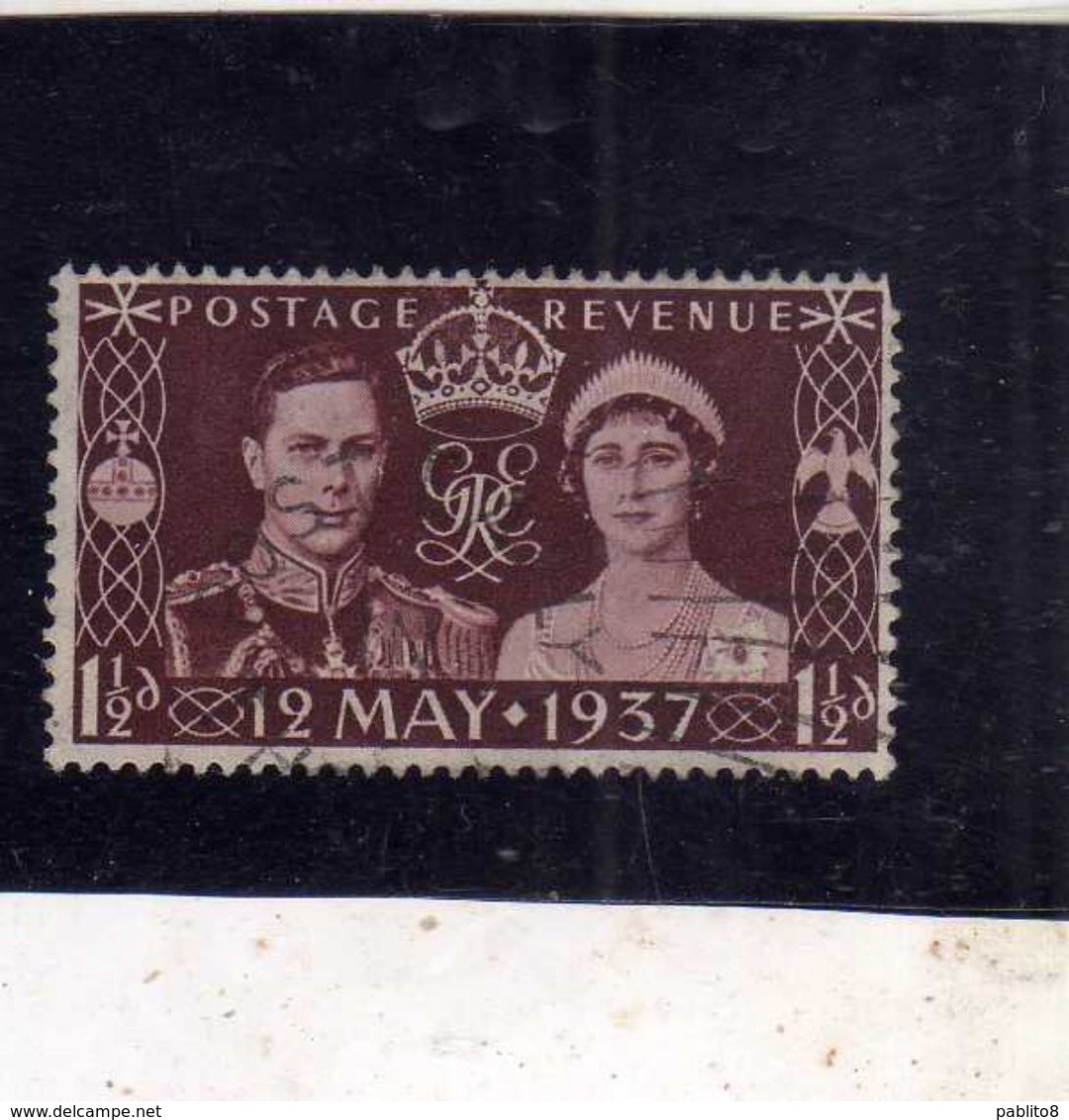 GREAT BRITAIN GRAN BRETAGNA 1937 CORONATION OF KING GEORGE VI AND ELIZABETH 1 1/2p USATO USED OBLITERE' - Used Stamps