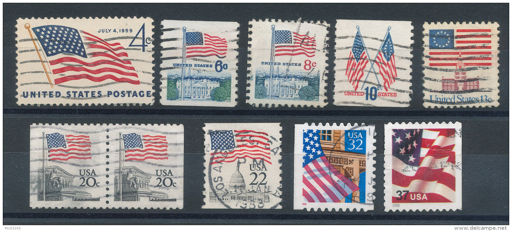 USA Petit Lot De 10 Timbres Drapeaux - Collections