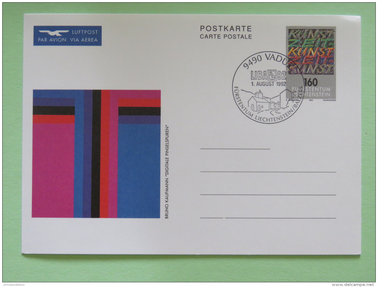 Liechtenstein 2016 Stationery Postcard ""painting Bruno Kaufmann"" Vaduz - Brieven En Documenten