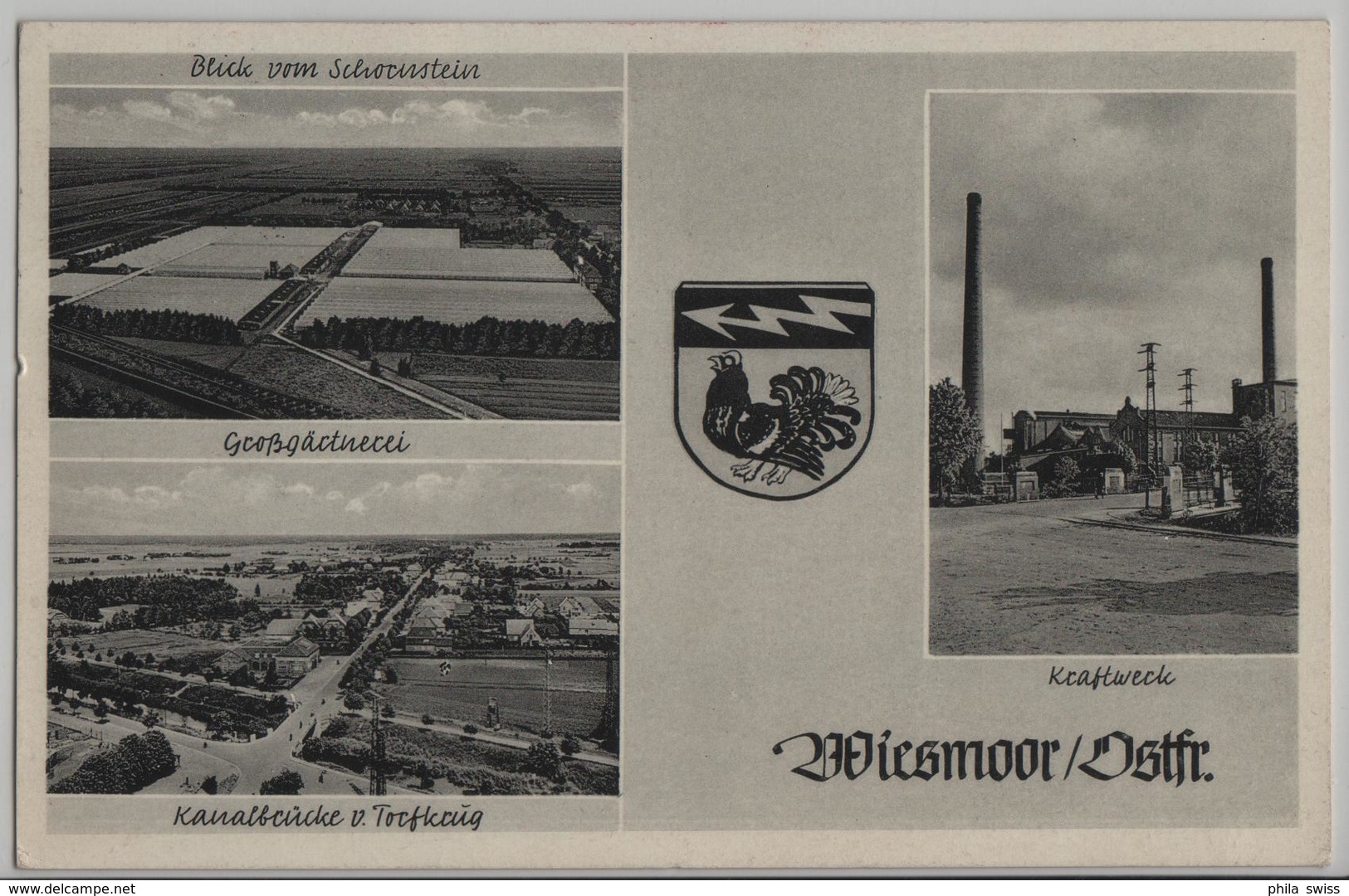 Wiesmoor Ostfr. - Blick Vom Schornstein, Grossgärtnerei, Kanalbrücke, Kraftwerk - Wiesmoor