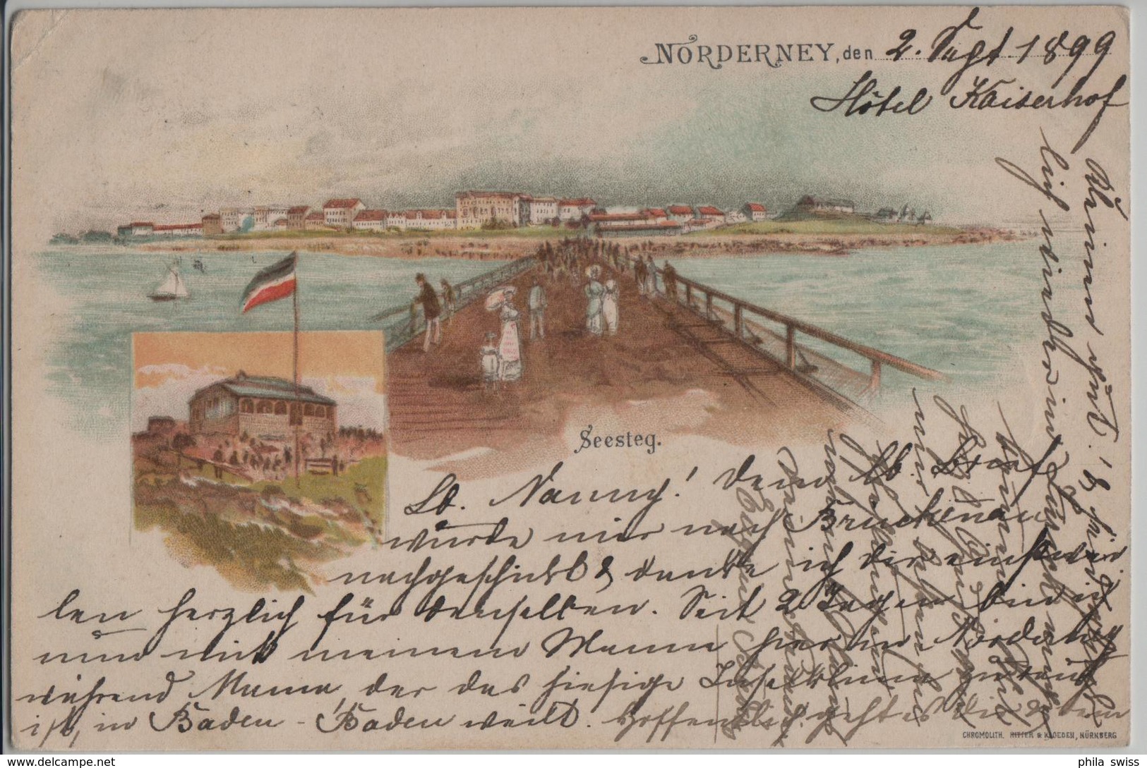 Gruss Aus Norderney - Seesteg - Lithographie Litho - Norderney