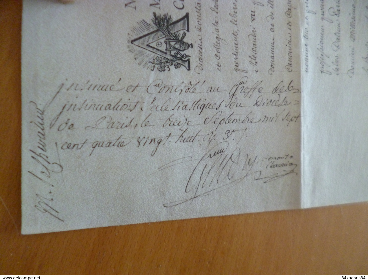 Diplôme sur Velin Théologie Leclerc de Juigne Archevèque de Paris Sceau autographe généralité vignette 1788