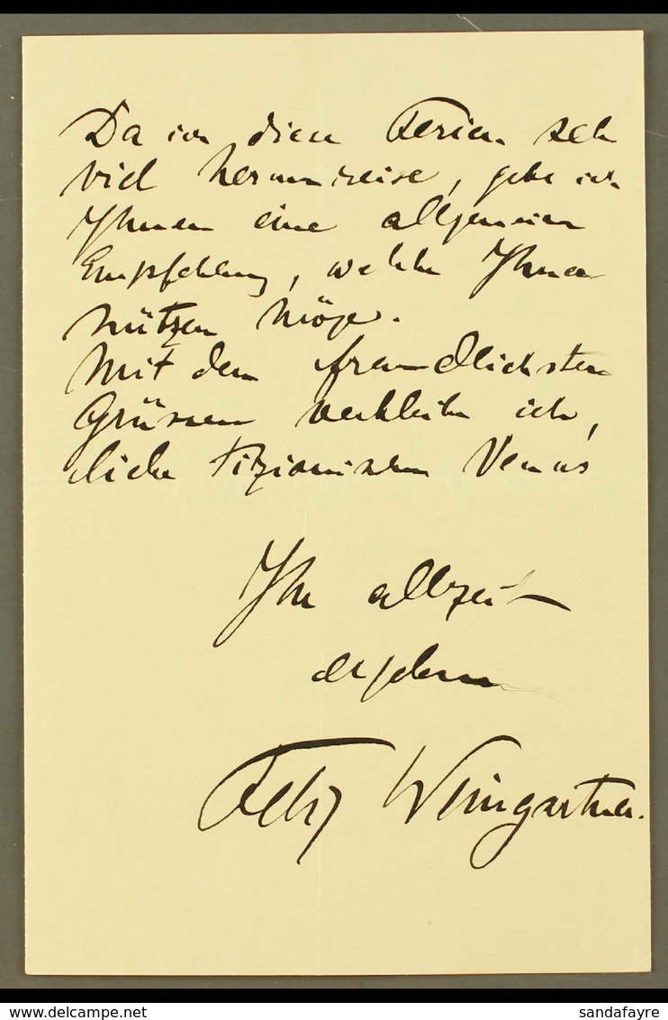 FAMOUS COMPOSER & CONDUCTOR - FELIX VON WEINGARTNER  Two Page Undated Letter, Clearly Signed In Black Ink. For More Imag - Altri & Non Classificati