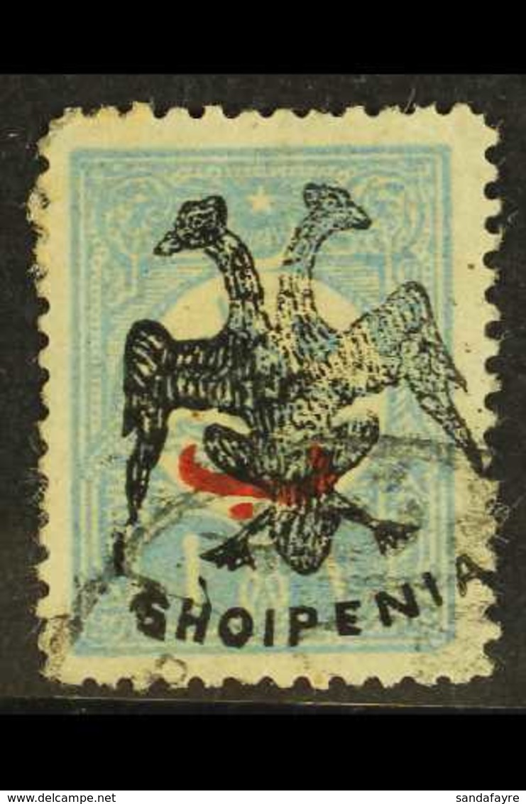 1913  1pia Ultramarine Ovptd With "Behie" In Red, Handstamped With "Eagle", Yv 8, Good Used, Cople Toned Perfs. Scarce S - Albanien