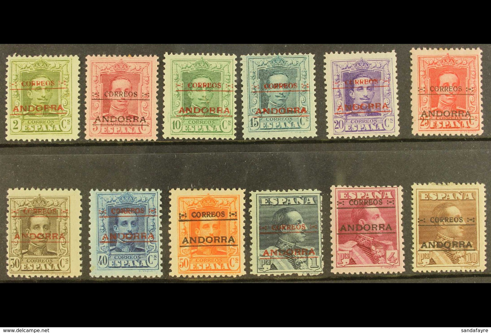 SPANISH  1928 Ovptd Defins Set, Mixed Perfs, Note 10p With Crease, But Better Line Perf.14, SG 1/13C, Very Fine Mint, SG - Altri & Non Classificati