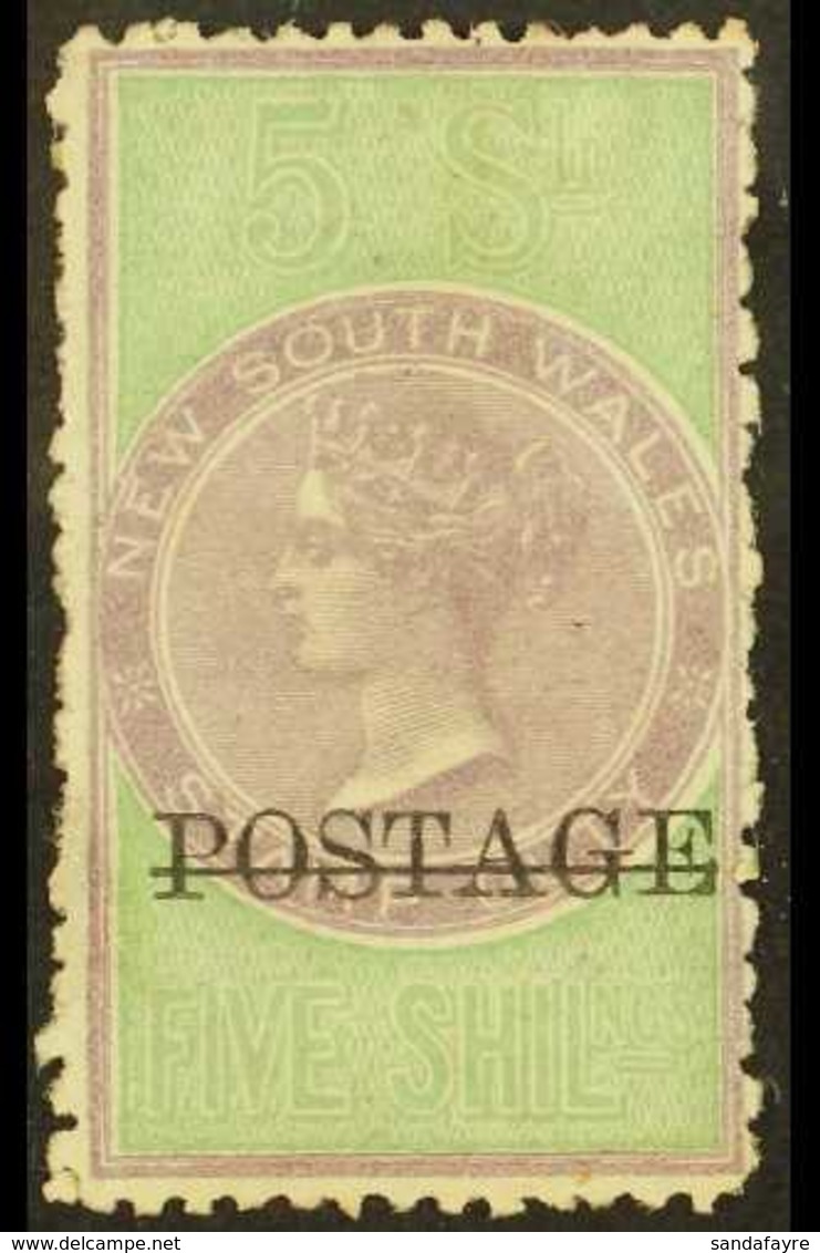 NEW SOUTH WALES  1885-86 5s Lilac And Green Perf 12 X 10, Opt'd "POSTAGE" In Black, SG 238b, Mint Good Part OG. Very Sca - Other & Unclassified