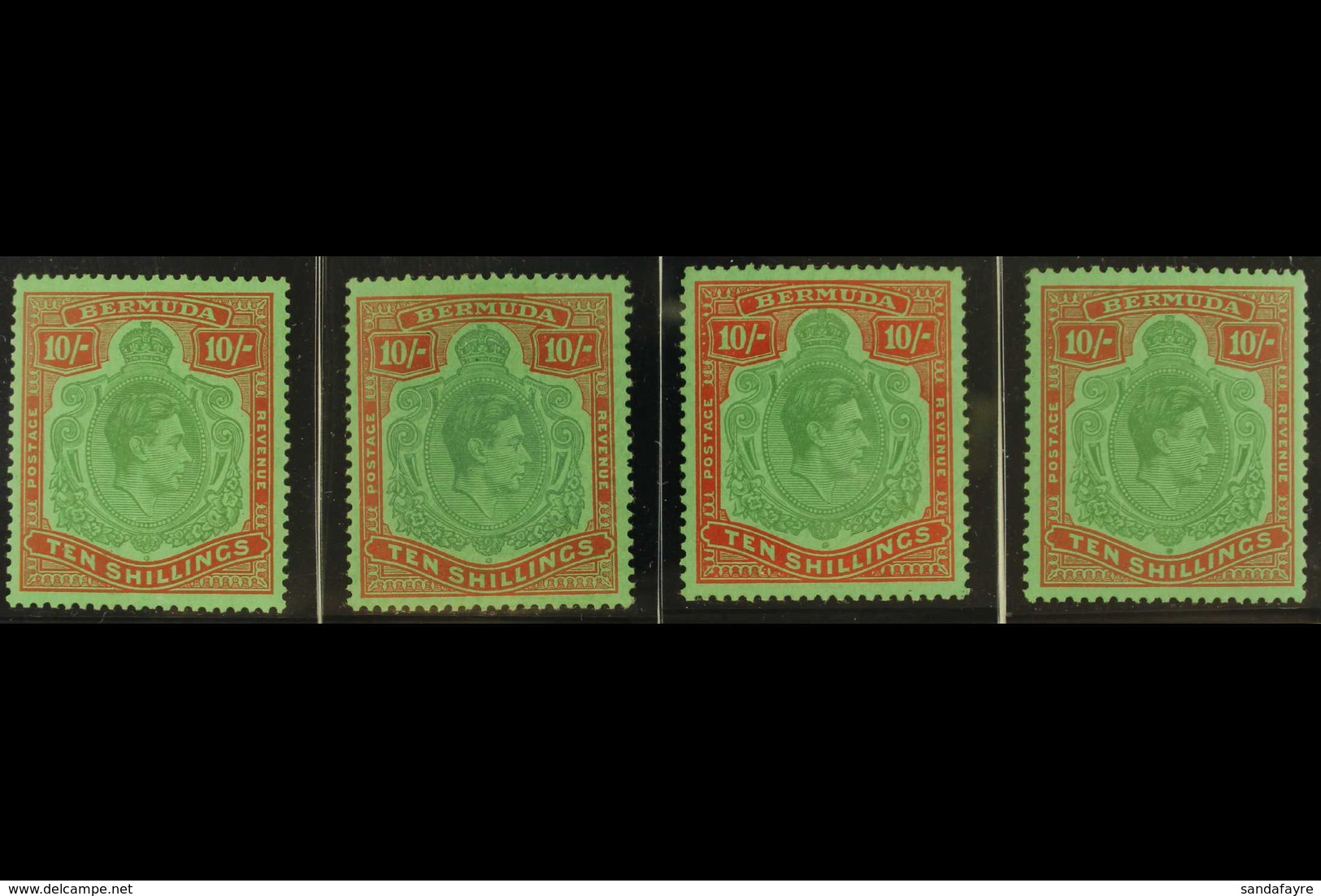 1943-53  10s KGVI KEY PLATES, All Four Later Printings (SG 119c, 119d, 119e And 119f), Very Fine Mint. (4 Stamps)  For M - Bermuda