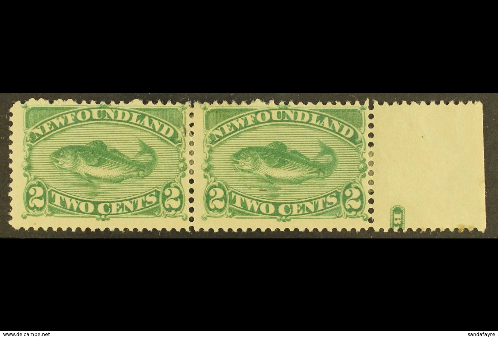 1896  2c Green Cod Fish Re-issue, SG 64, Very Fine Marginal Mint Pair (one With Tiny Hinge Thin Spot). For More Images,  - Altri & Non Classificati