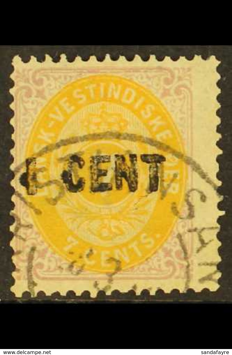 1887  1c On 7c Yellow-ochre And Slate-lilac, SG 36, Fine Used, Centered To Left. For More Images, Please Visit Http://ww - Danish West Indies