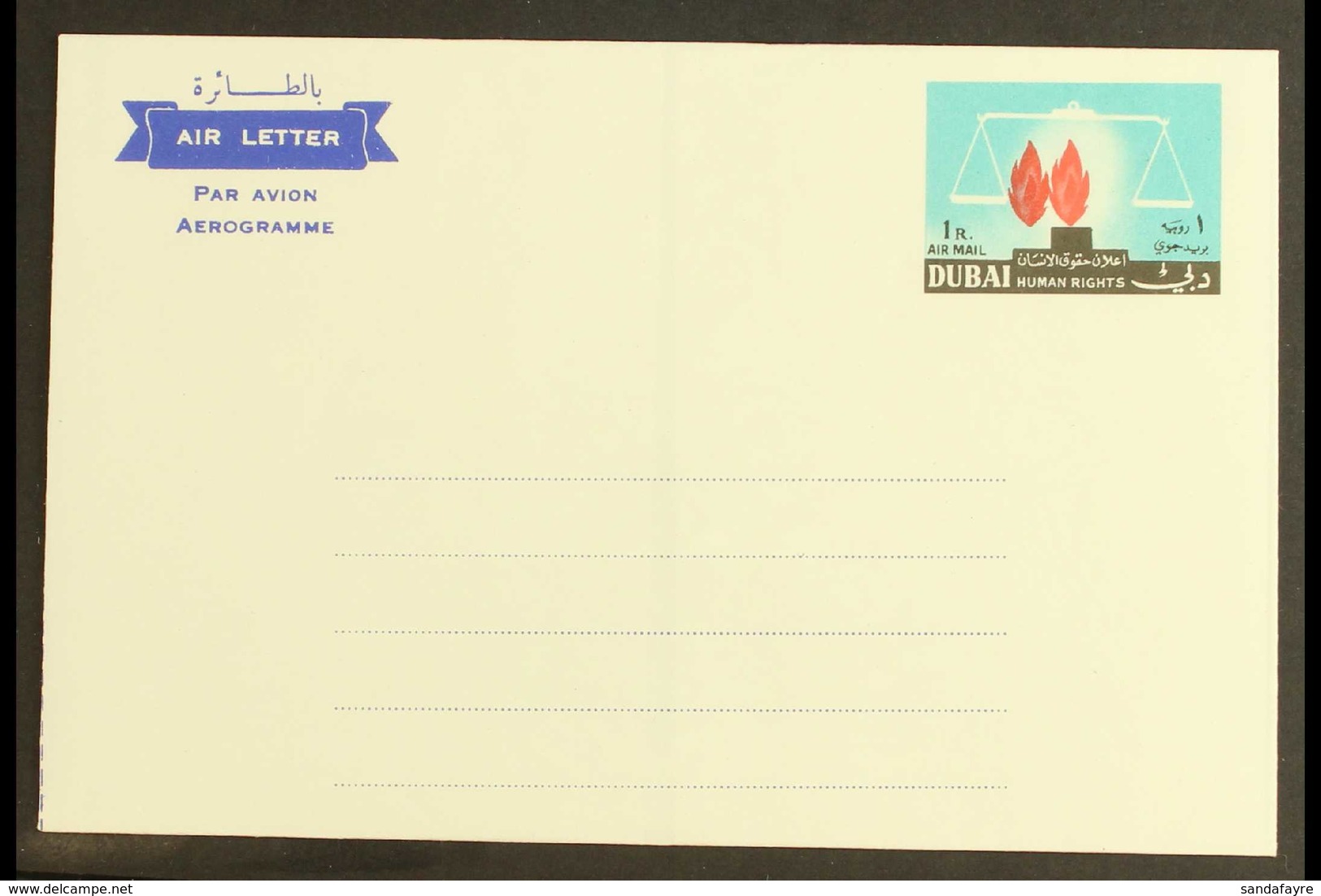 AIRLETTER  1964 1R Human Rights, Unissued, With Fantastic DOUBLE FLAME VARIETY, Unused, Clean & Very Fine. For More Imag - Dubai