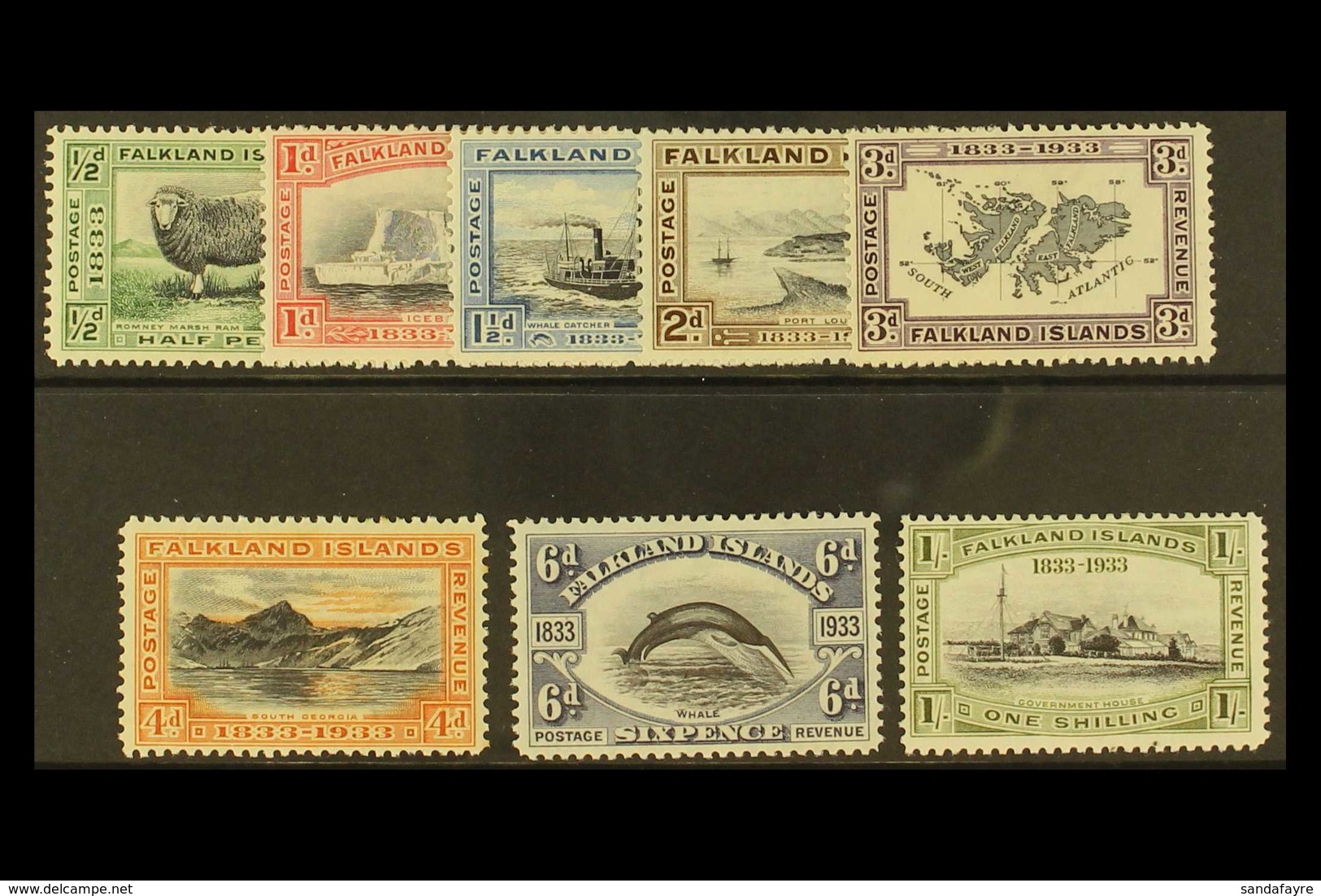 1933  Centenary Set To 1s, SG 127/34, Fine And Fresh Mint. (8 Stamps) For More Images, Please Visit Http://www.sandafayr - Falkland