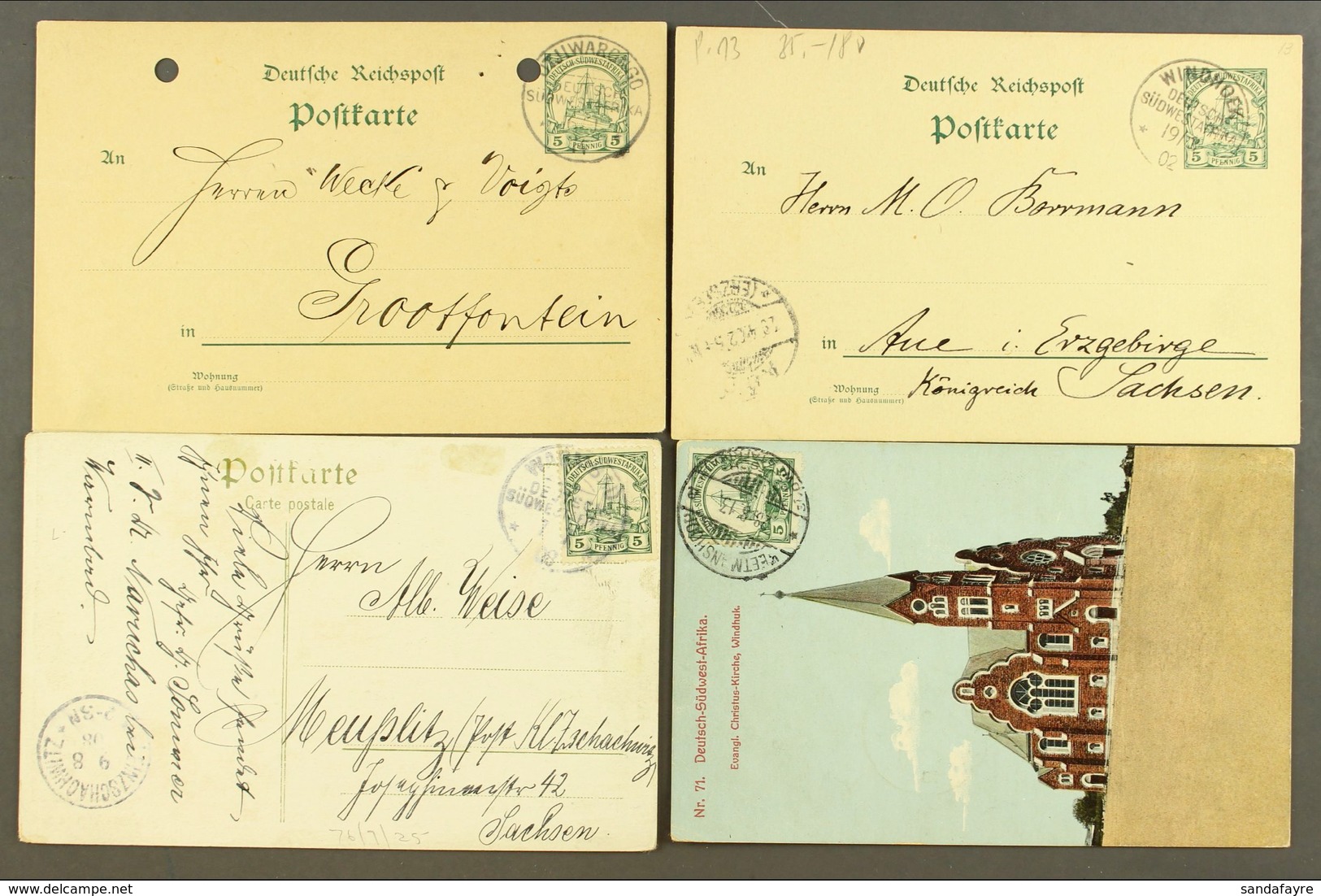 SOUTH WEST AFRICA  1902-1914 Small Group Of Covers & Cards Mostly Addressed To Germany, Inc 1908 & 1909 Covers With 10pf - Altri & Non Classificati