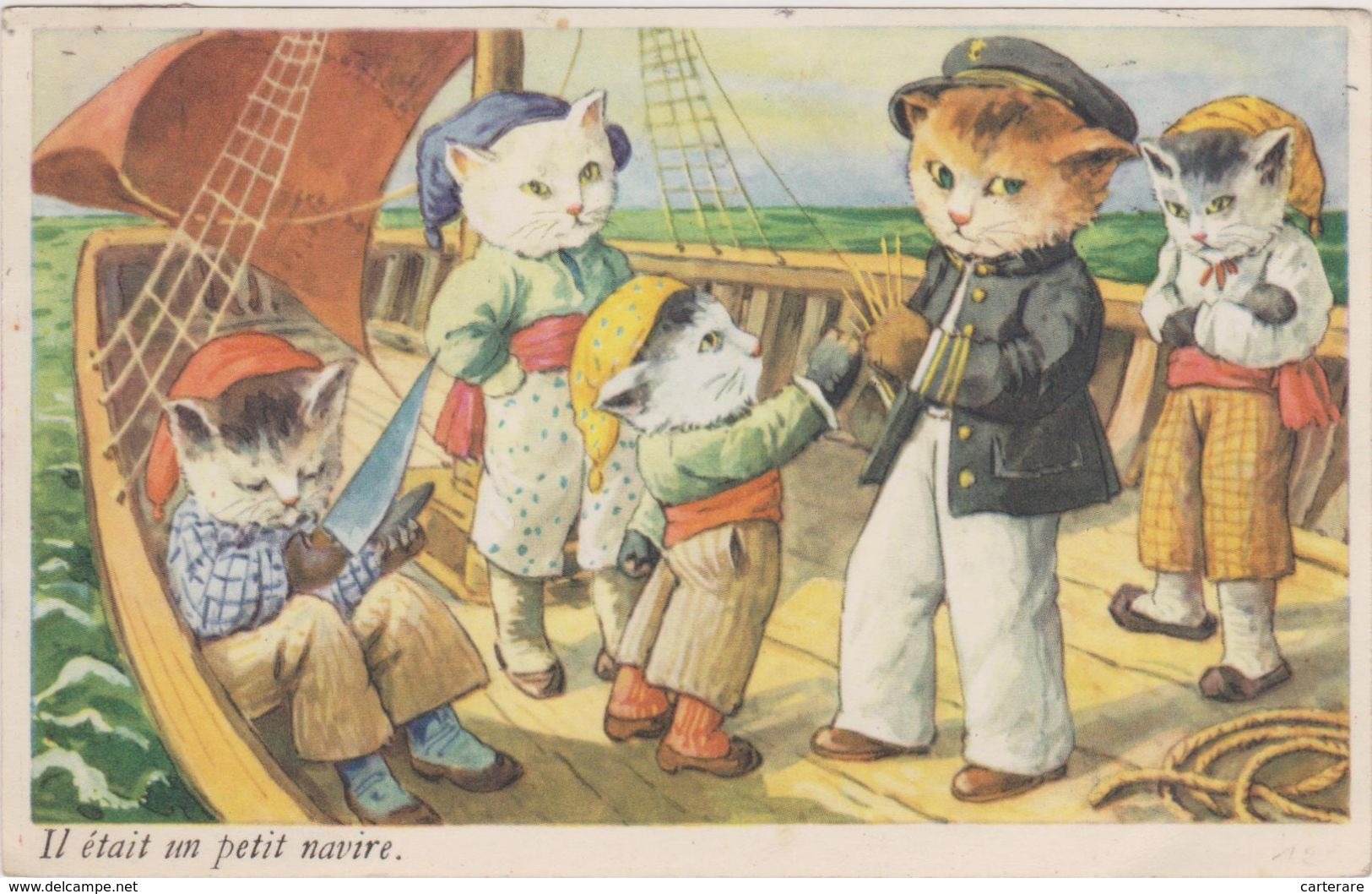 CHAT HUMANISE,CHATTE,CAT,MARIN,MARINE,CAPITAINE,PECHEUR,PIRATE,VIKING,1946 - Cats