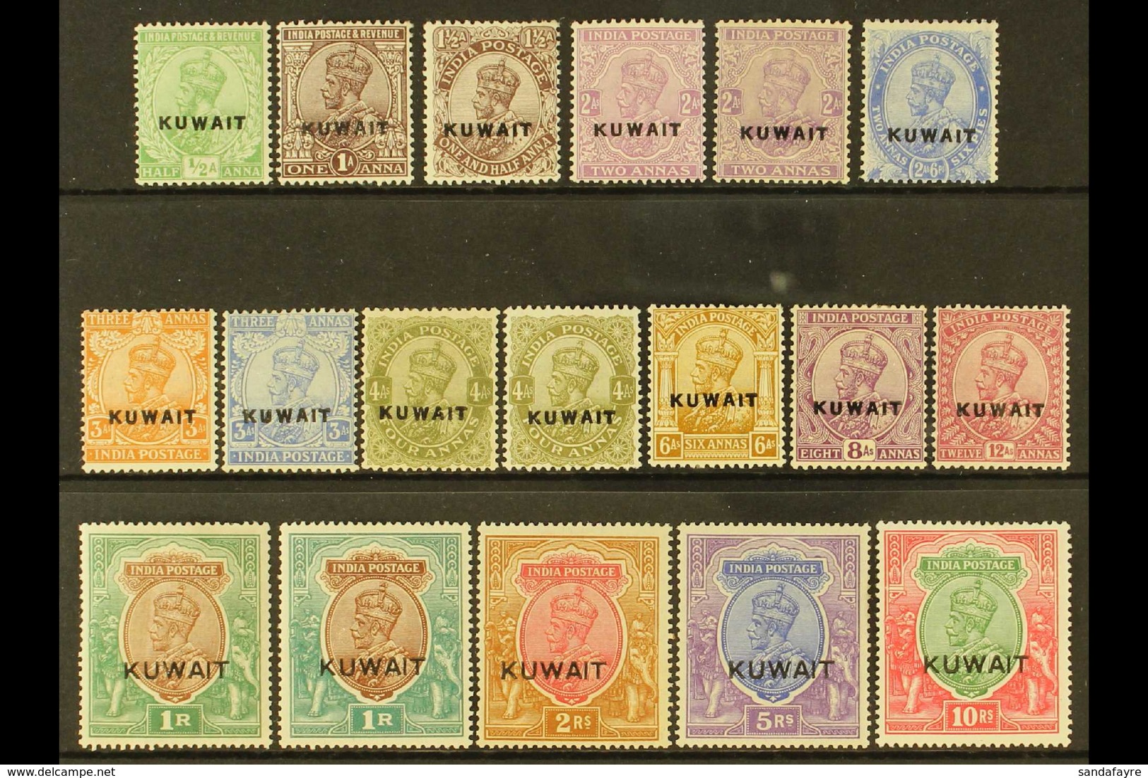 1923-24  KGV Opt'd Definitive Set Plus 2a, 4a & 1r Listed Shades, SG 1/15, Very Fine Mint (18 Stamps) For More Images, P - Kuwait