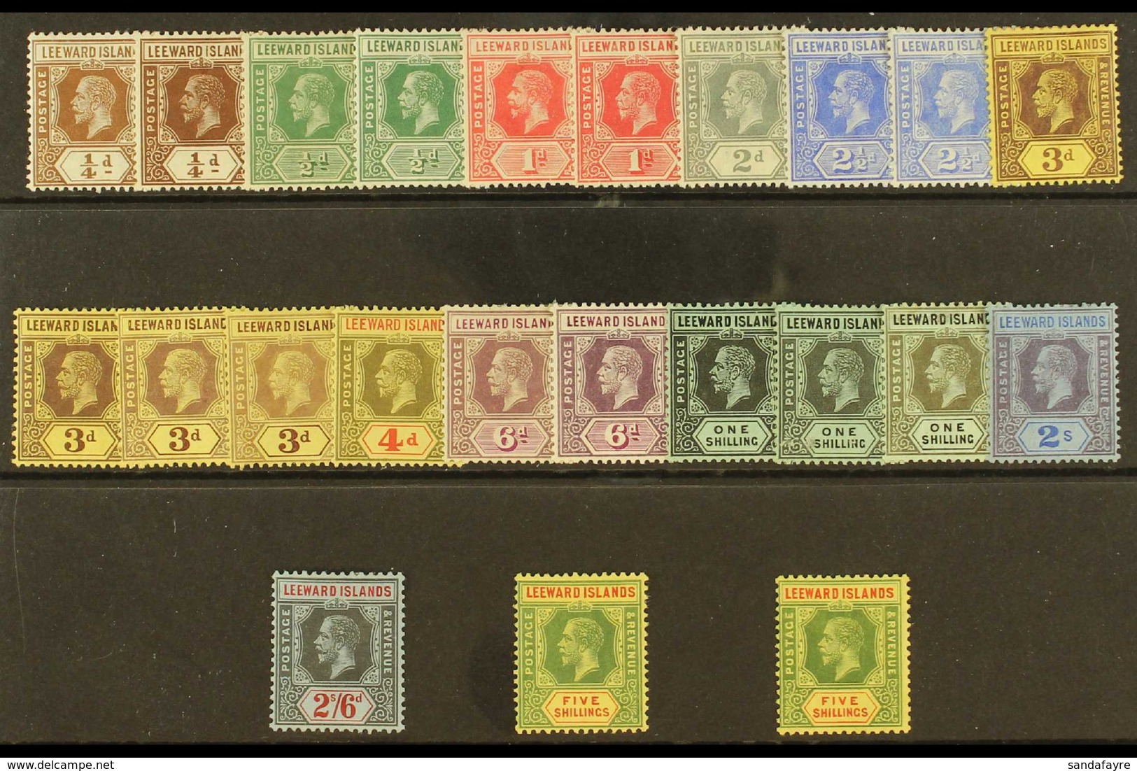 1912 - 1922 GEO V WMK MCA SELECTION  Fine Mint Selection Comprising Complete Set To 5s Plus Additional Shades Including  - Leeward  Islands