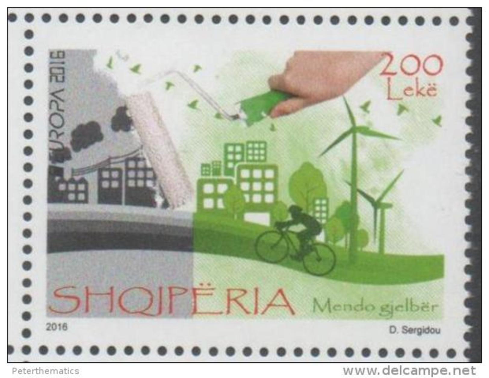 ALBANIA , 2016, MNH, EUROPA, THINK GREEN, BICYCLES, WIND ENERGY, 1v - 2016