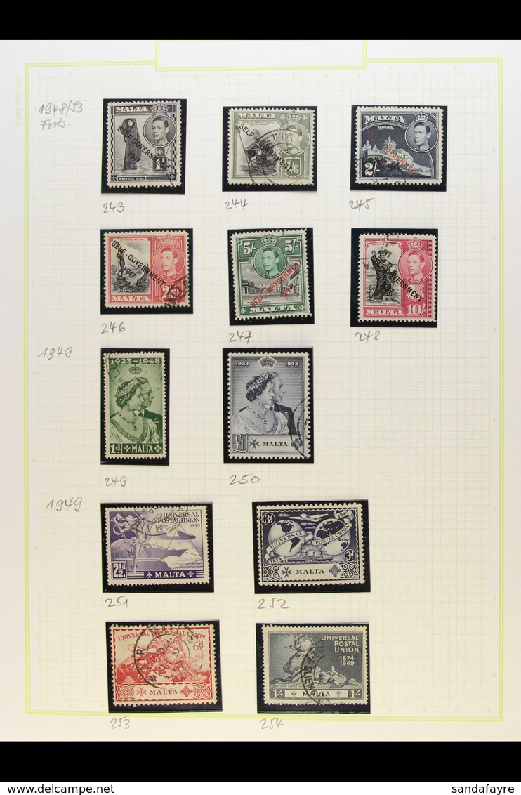 1937-84 FINE USED COLLECTION  An All Different Collection On Album Pages Which Includes 1938-43 Set To 5s, 1948-53 Self  - Malta (...-1964)