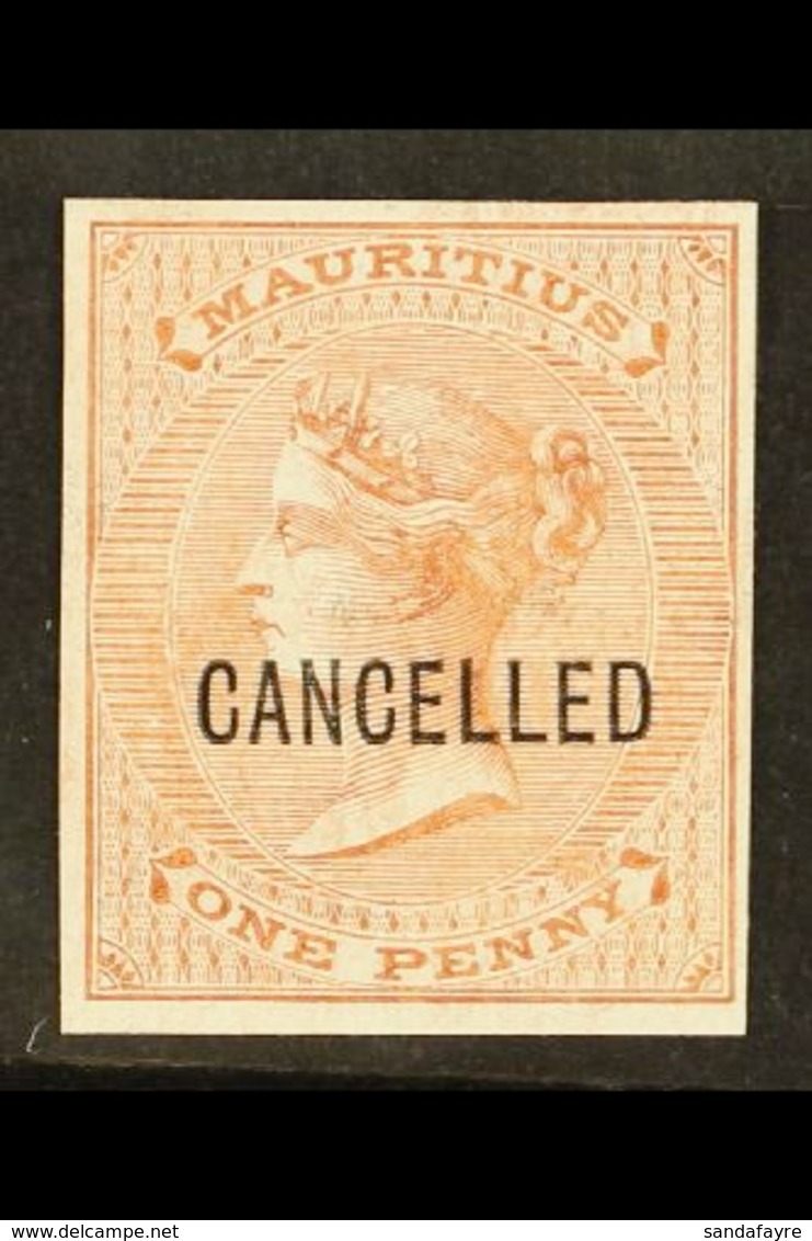 1863  1d Brown (as SG 57) IMPERF PROOF On Thick Unwatermarked And Ungummed Paper, Overprinted "CANCELLED", Very Fine Unu - Mauritius (...-1967)