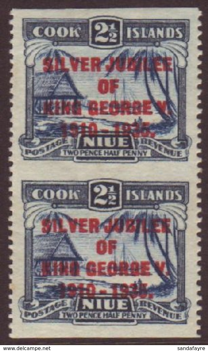 1935  2½d Dull And Deep Blue Silver Jubilee Opt, SG 70, Vertical Pair, IMPERF Horizontally,  From A Proof Sheet (see SG  - Niue
