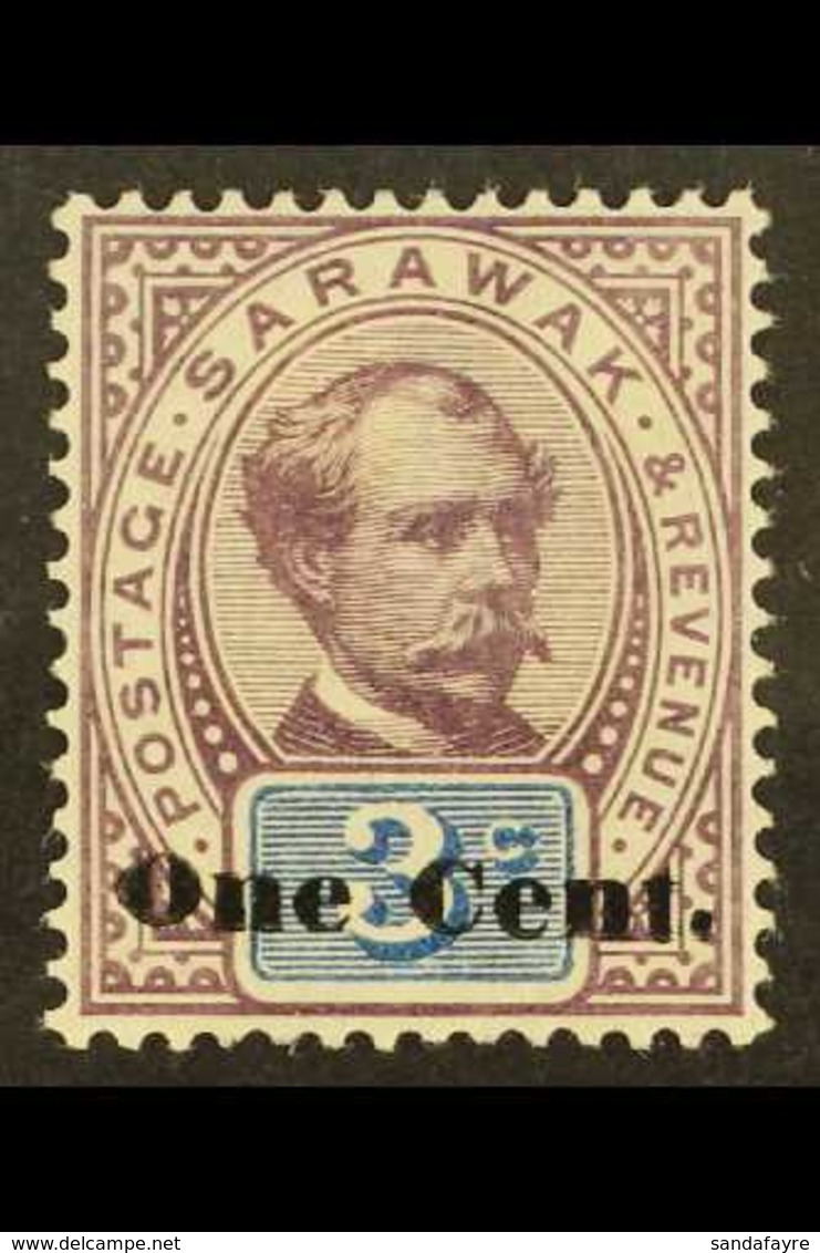 1889-92  "One Cent" On 3c Purple And Blue, Thicker Surcharge, SG 22, Very Fine Mint. For More Images, Please Visit Http: - Sarawak (...-1963)