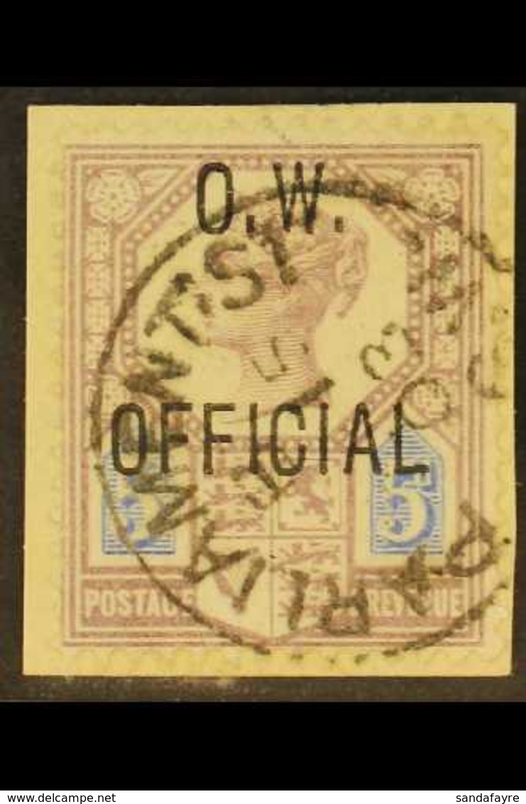 OFFICIALS  OFFICE OF WORKS. 1896-1902 5d Dull Purple & Blue, SG O34, Very Fine Used, Tied To A Neatly Clipped Piece By A - Altri & Non Classificati
