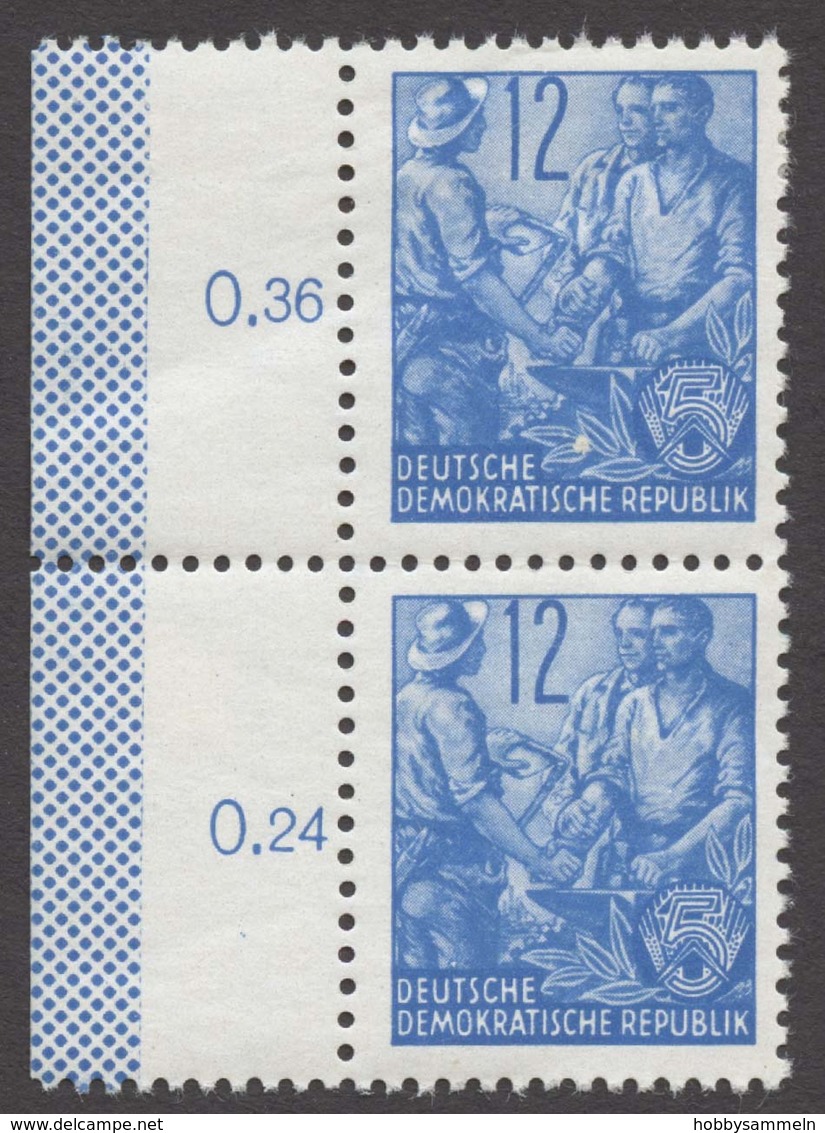 DDR, 1953, Fünfjahrplan I, MiNr. 362-379 (ohne 371), **, halbe Schalterbögen ungefaltet (50), meist mit DV, meist mit RL