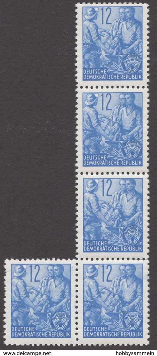 DDR, 1953, Fünfjahrplan I, MiNr. 362-379 (ohne 371), **, halbe Schalterbögen ungefaltet (50), meist mit DV, meist mit RL