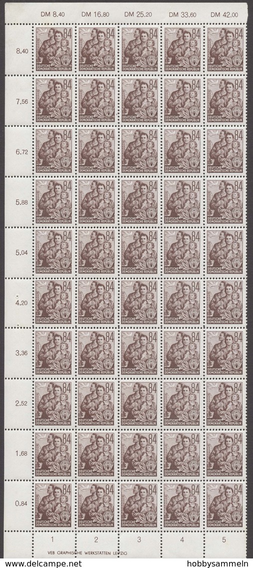 DDR, 1953, Fünfjahrplan I, MiNr. 362-379 (ohne 371), **, halbe Schalterbögen ungefaltet (50), meist mit DV, meist mit RL