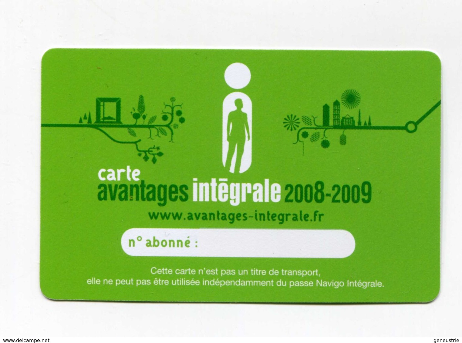 Carte "Avantage Intégrale 2008-2009" SNCF / RATP - Réseau Ile-de-France - Other & Unclassified