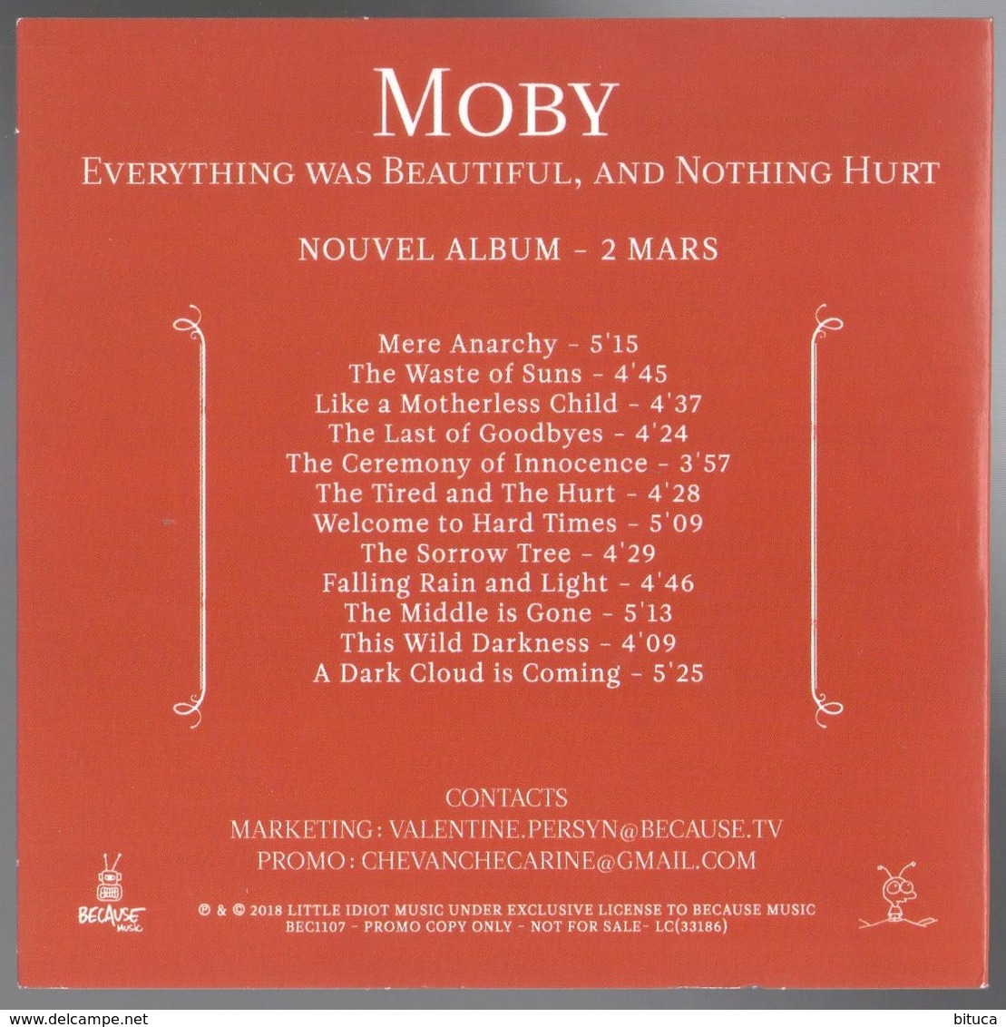 CD SAMPLER 12 TITRES MOBY EVERYTHING WAS BEAUTIFUL, AND NOTHING HURT COMME NEUF TRèS RARE - Collector's Editions