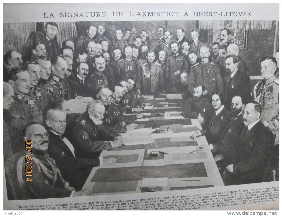 La Grande Guerre  14-18 1918 Signature  De L Armistice à BREST LITOVSK  LENINE RUSSIE - Ohne Zuordnung