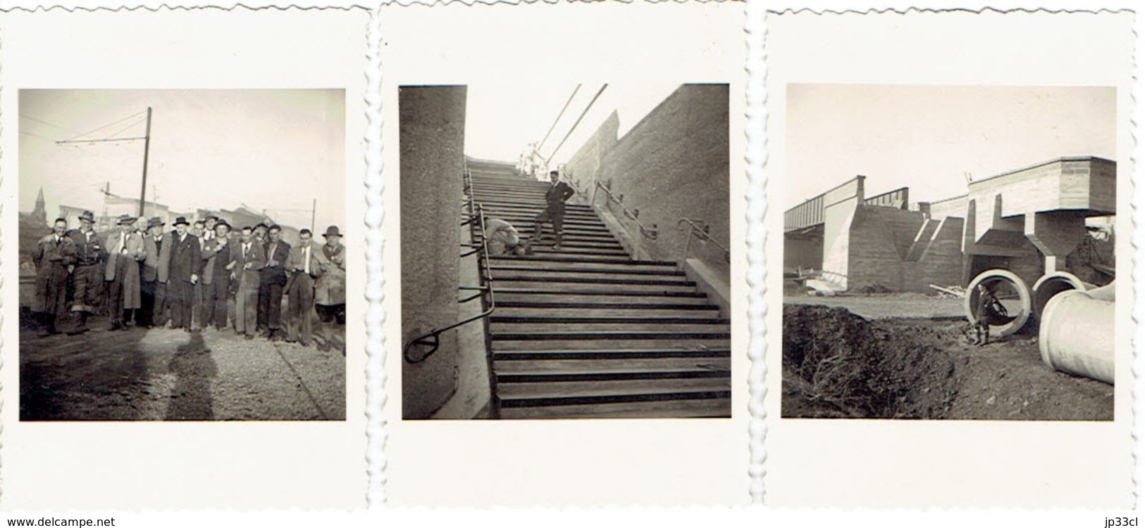 3 Photos Originales De La Construction Du Pont De Dampremy (hiver 1950/51) - Lieux